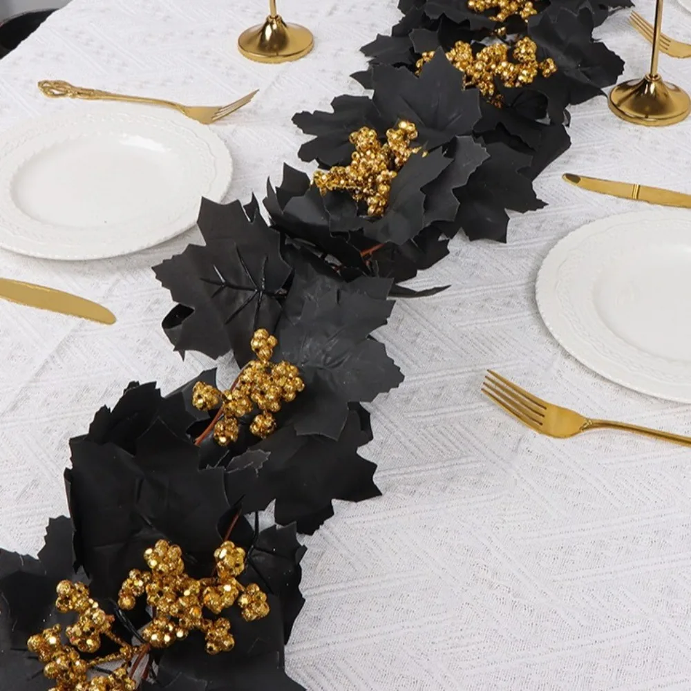 

Realistic Artificial Maple Leaf Vine with Berry Plastic Autumn Leaf Vine Black Fade Proof Hanging Vine Garland