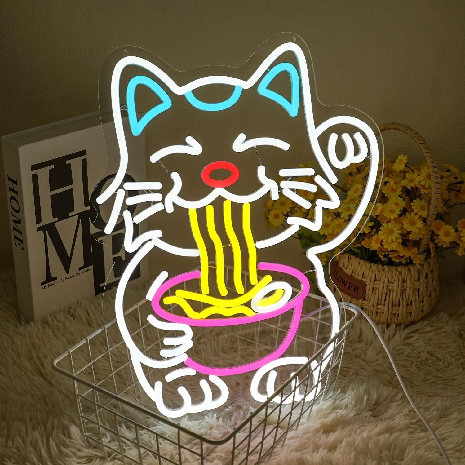 

Неоновая вывеска «Кот удачи» для декора стен, регулируемая по яркости, светодиодная вывеска «Кот удачи» для ресторанов, кухонь