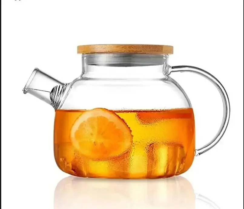 

Чайник из боросиликатного стекла большой емкости, 1 л, термостойкие прозрачные фильтры для бутылок с водой, цветок с бамбуковой крышкой