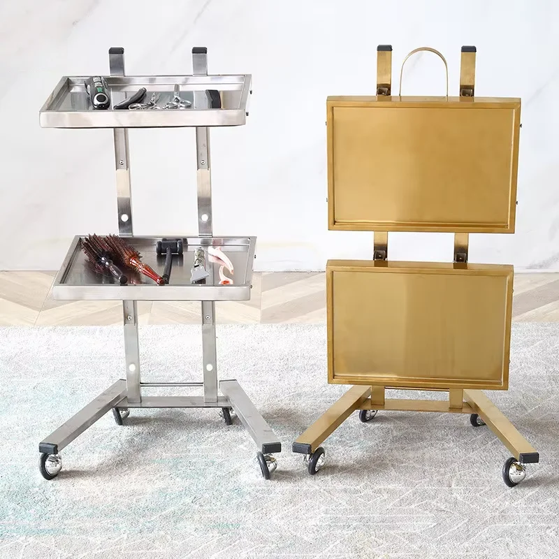 

Wholesale High Quality Modern Simple Hair Salon Shop Special Gold Silver Stainless Steel Material Trolley