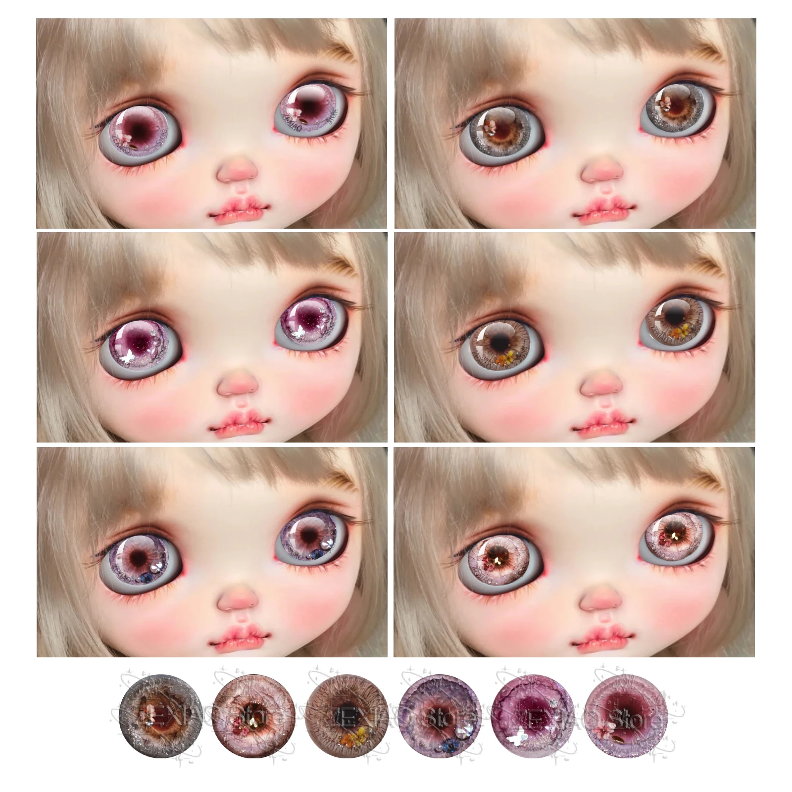 12Pcs Rose Color Series Flowers Pattern Glass Eye Chips 10MM‑40MM Blythe BJD Doll DIY Handmade Jewelry Craft Accessories MS008