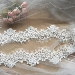 3 Meters/Lot .Eyelash Lace Trimming for Wedding Dress, High End Border, Romantic Flowers, DIY Veil Edging
