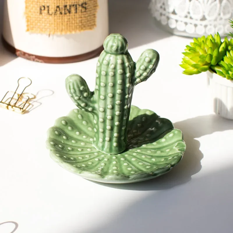 Nordic ins ceramic cactus ornaments living room desktop simulation cactus jewelry storage tray home decoration office crafts