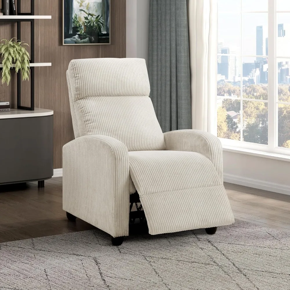 Corduroy Pushback Recliner Chair Armchair Push Back Recliner, Solid Wood Frame and Metal Base, Easy Assembly Small Soft Single