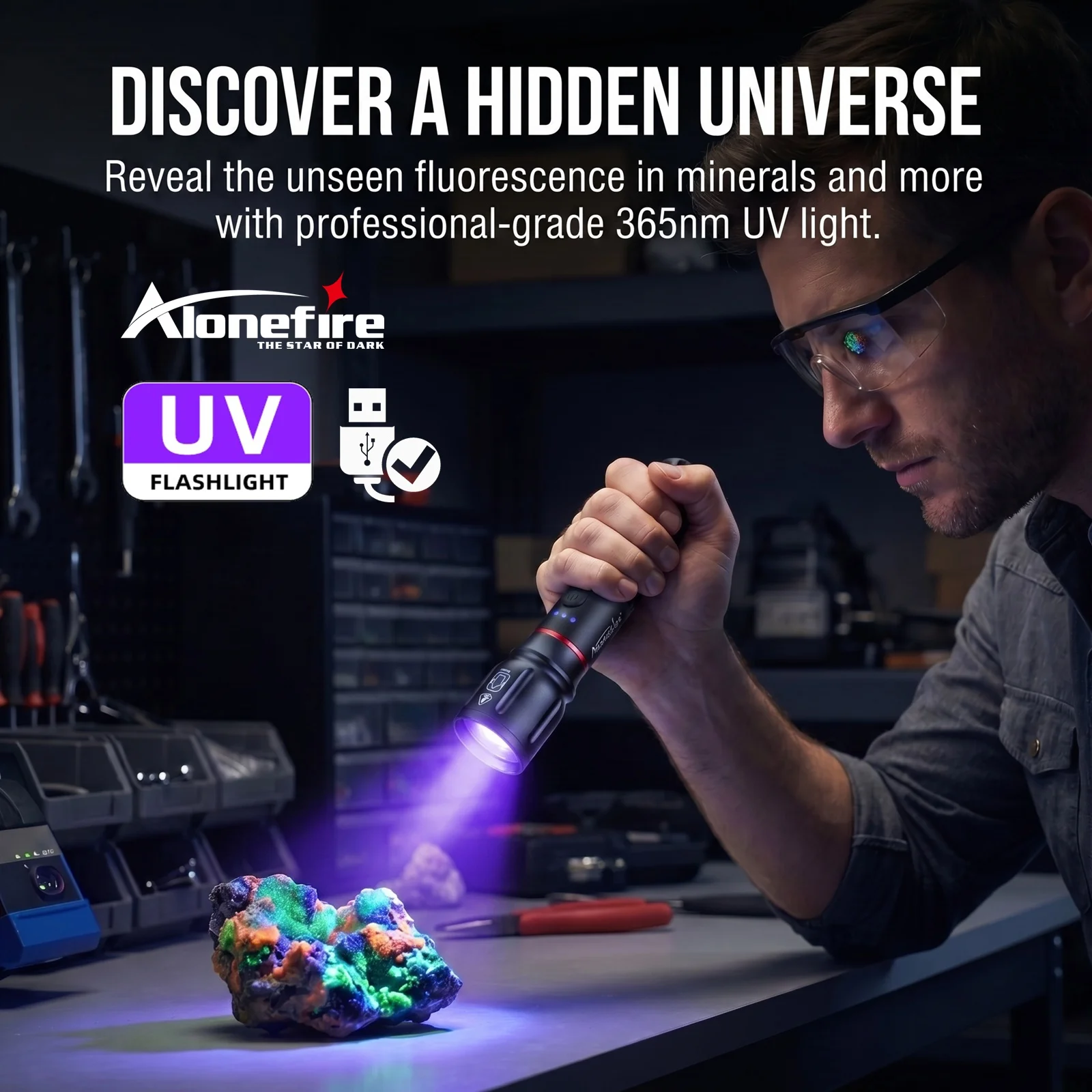 395/365nm Ultraviolet Flashlight Zoomable UV Light For Pet Urine Scorpion Finder Home Cleaning Money Fluorescent Detection