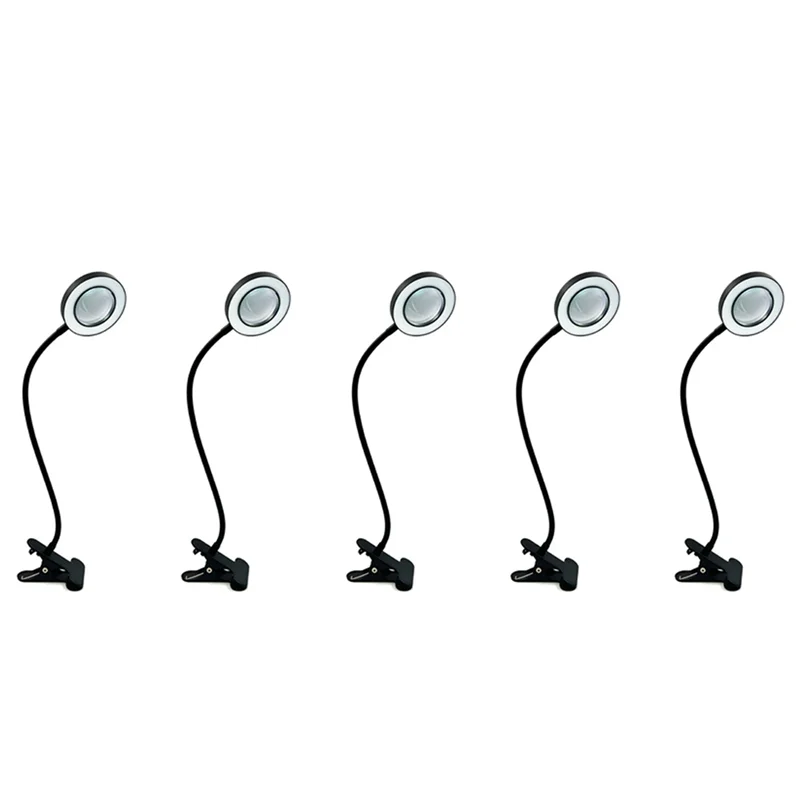 

BHTS-48 LED Desk Lamp Clip With 5X Magnifying Glass Light 360° Adjustable 3 Modes LED Desk Light For Bed Desk Work Crafts-5PC