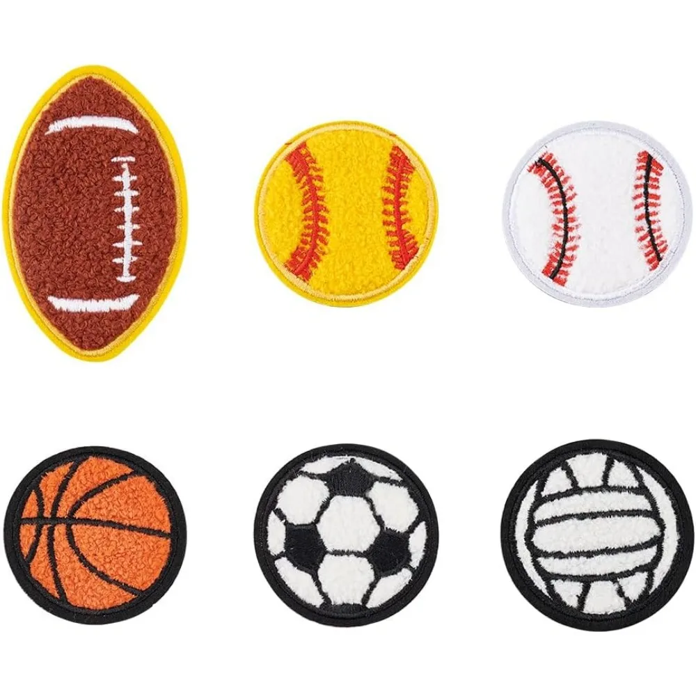 12PCS 6 Styles Chenille Ball Embroidery Patches Iron on Patches Sport Ball Applique Patches Baseball Basketball Volleyball