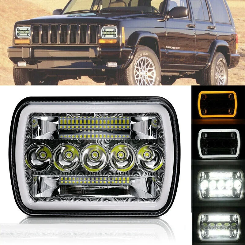 5X7Inch 7X6Inch LED Headlight Hi-Lo Beam Halo DRL for Jeep Cherokee XJ Wrangler