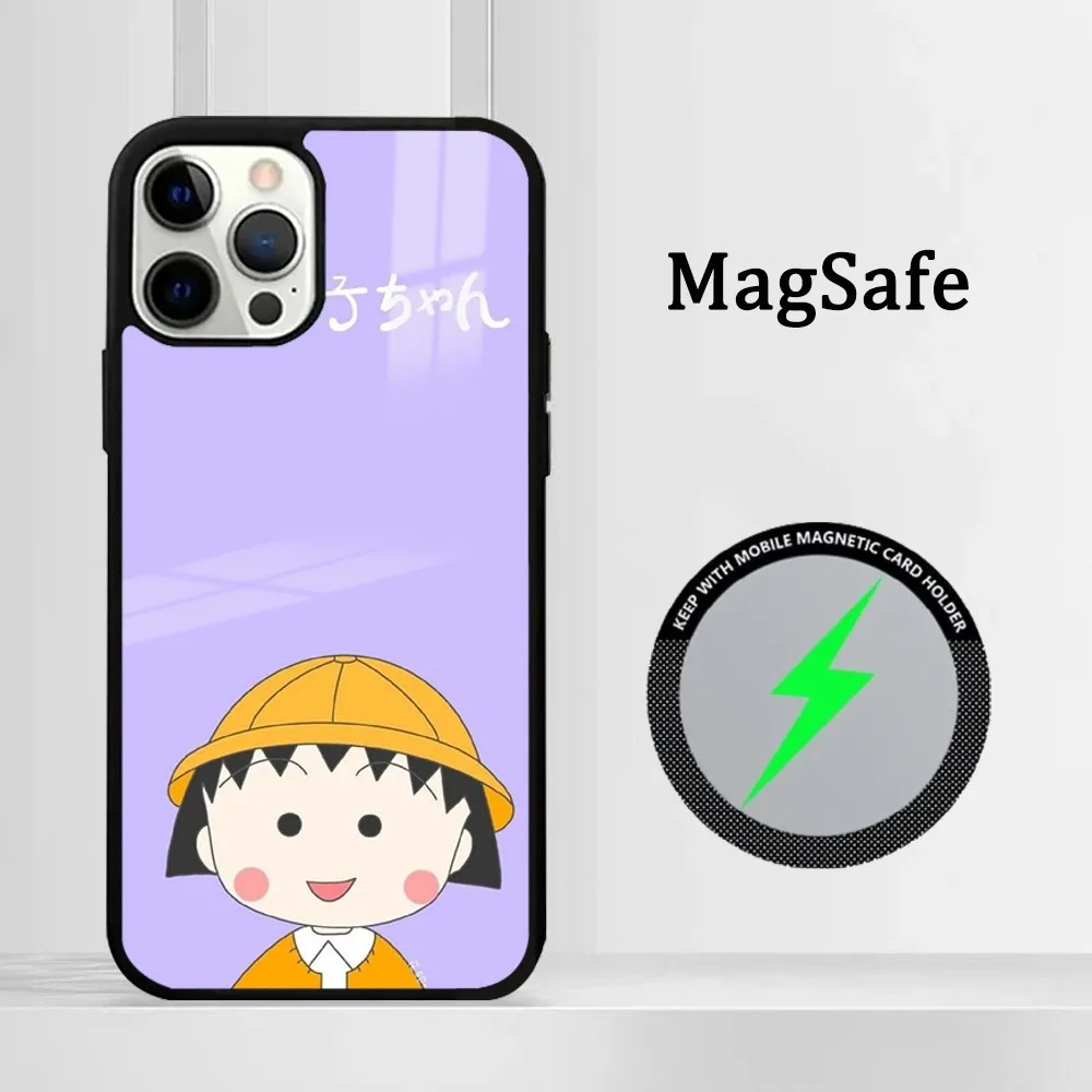 Cherry Cute M-Maruko chan Anime Phone Case For iPhone16 15 14 13 12 11 Pro Max Plus Mini Mirror Magnetic Cover