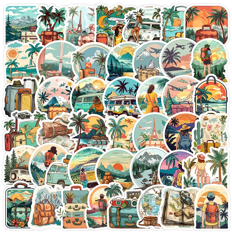 

50 шт., наклейки с граффити для путешествий на открытом воздухе, пешего туризма, альпинизма, отдыха на море, креативная сумка для багажа, самоклеящиеся наклейки