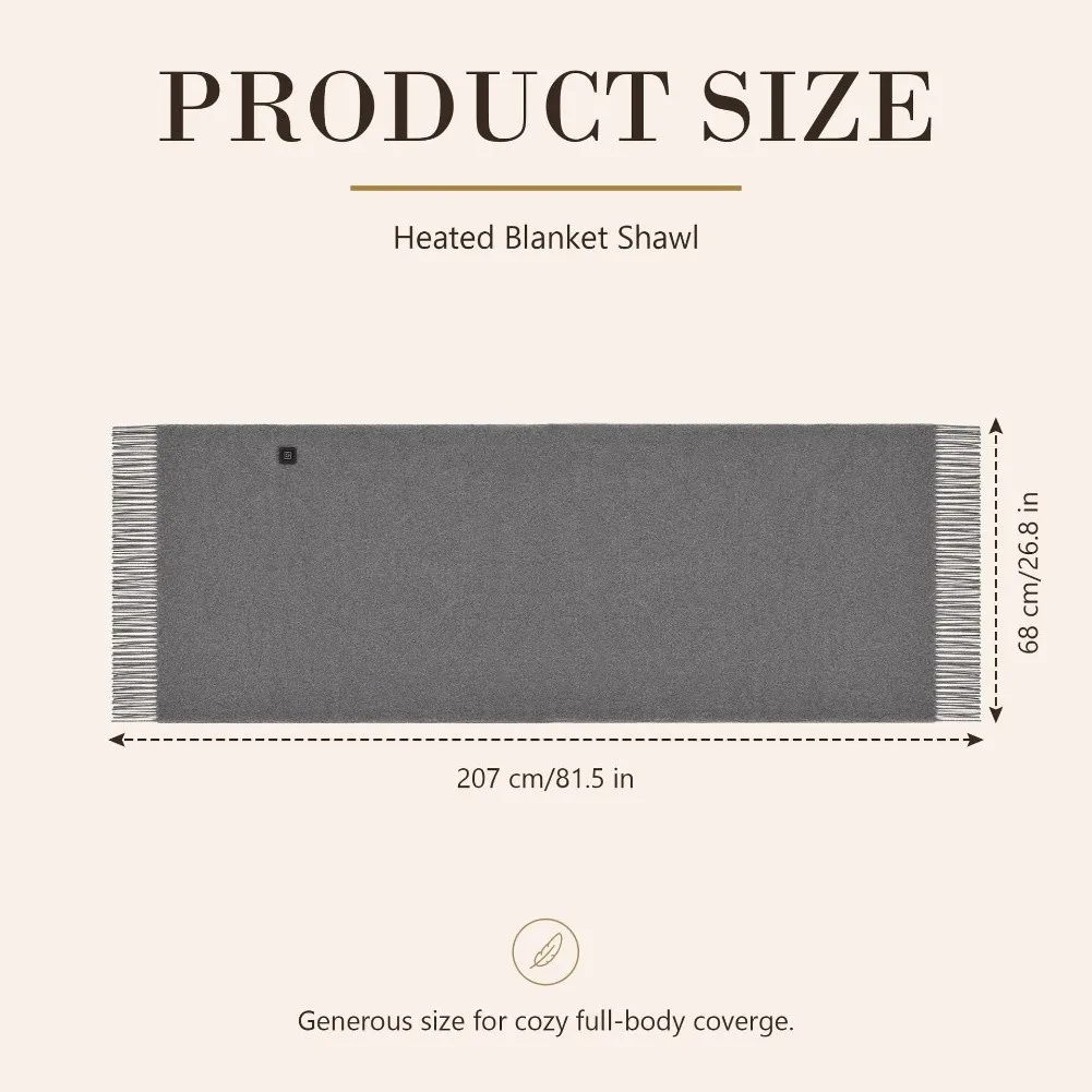 Women's USB Heated Shawl 8 Adjustable Heat Pads Soft Polyester Wrap Scarf Blanket 200 cm x 68 cm for Seasons Women's