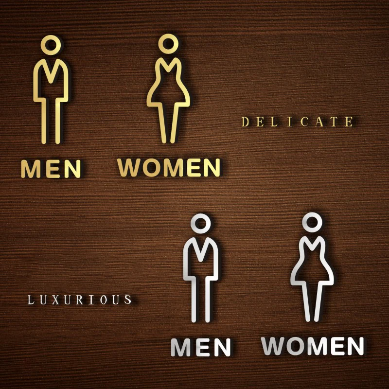 Nordic Silver Matte Toilet Sign Plate Acrylic 3D Wash Room Door Wall Label Sticker Wc Bathroom Signage Board Art Shop Home Decor