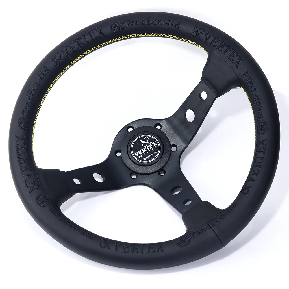 13inch Vertex Black Genuine Leather Embroidery Drift Sport Steering Wheel