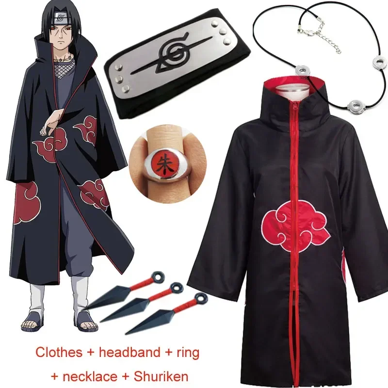 Disfraz de Cosplay de Kakashi, Capa de Akatsuki, Diadema Sharingan de Uchiha Itachi, Collar, Anillo, Kunai, Disfraz de Halloween de Pain para Hombres y Niños