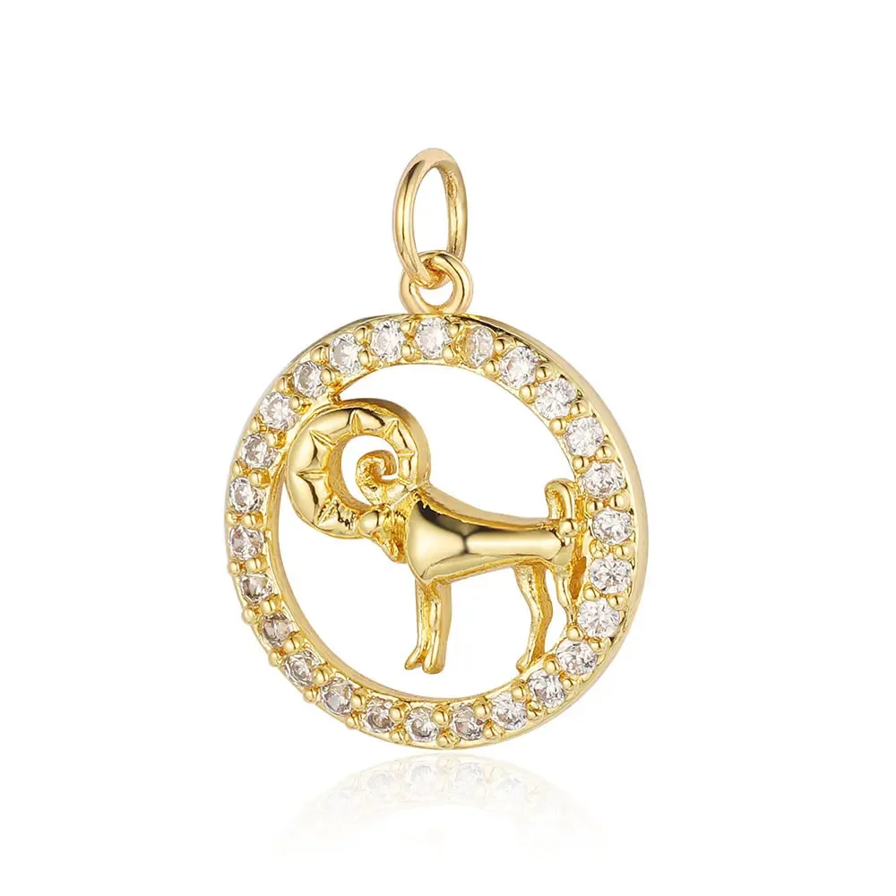 3pcs/Lot Round Constellation Zodiac Sign Copper Cubic Zirconia Charm Wholesale Horoscope Pendant for Bracelet Necklace Making