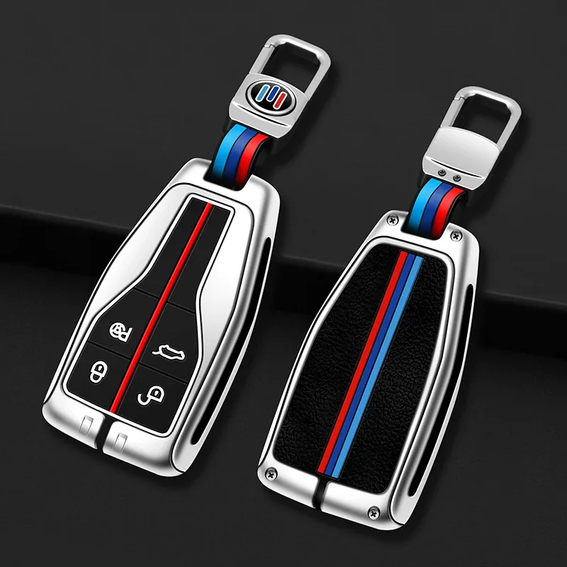 Zinc Alloy Car Key Cover for Hongqi H5 H9 HS5 HS7 E-HS9, 4 Button Smart Key Shell Interior Accessories,3 Color Silicone
