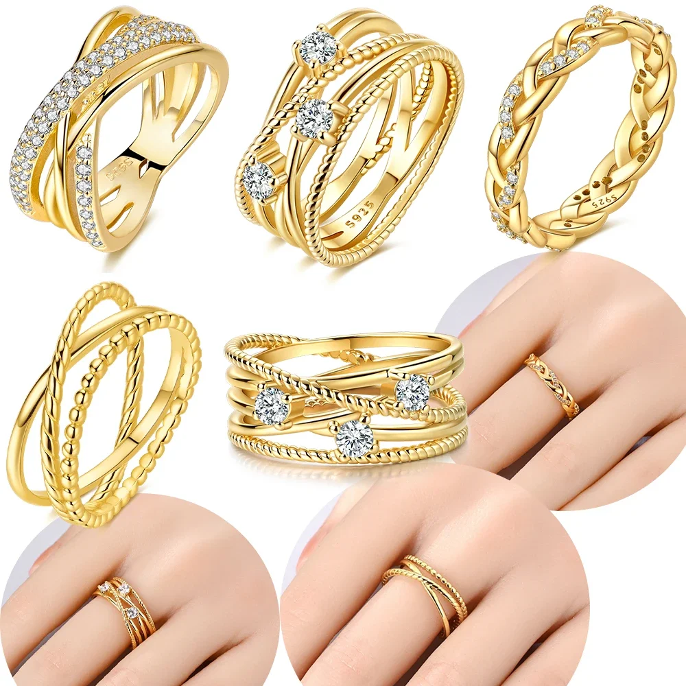 

Изысканное оригинальное золотое кольцо со звездой пшеницы, многослойное кольцо с белым цирконом, серебро 925, женское красивое кольцо, ювелирное изделие, подарочный набор аксессуаров