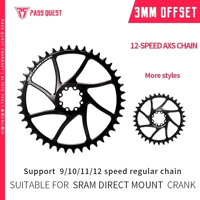 PASS QUEST 8-Bolt 3mm Offset  Direct Mount Narrow Wide Chainring Force RED XO XX SL AXS Gravel Road Bike  Round 28T-44T