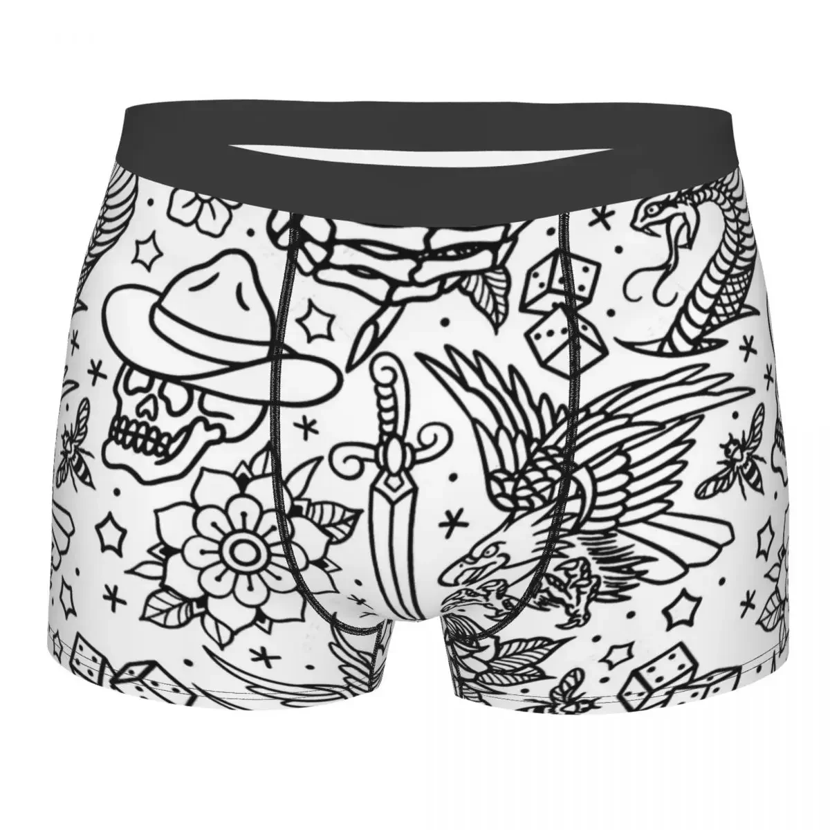 American Traditional Tattoo Flash Print Variant Man's Boxer Briefs Skeleton Skull Bone Breathable Underwear Quality Print Shorts