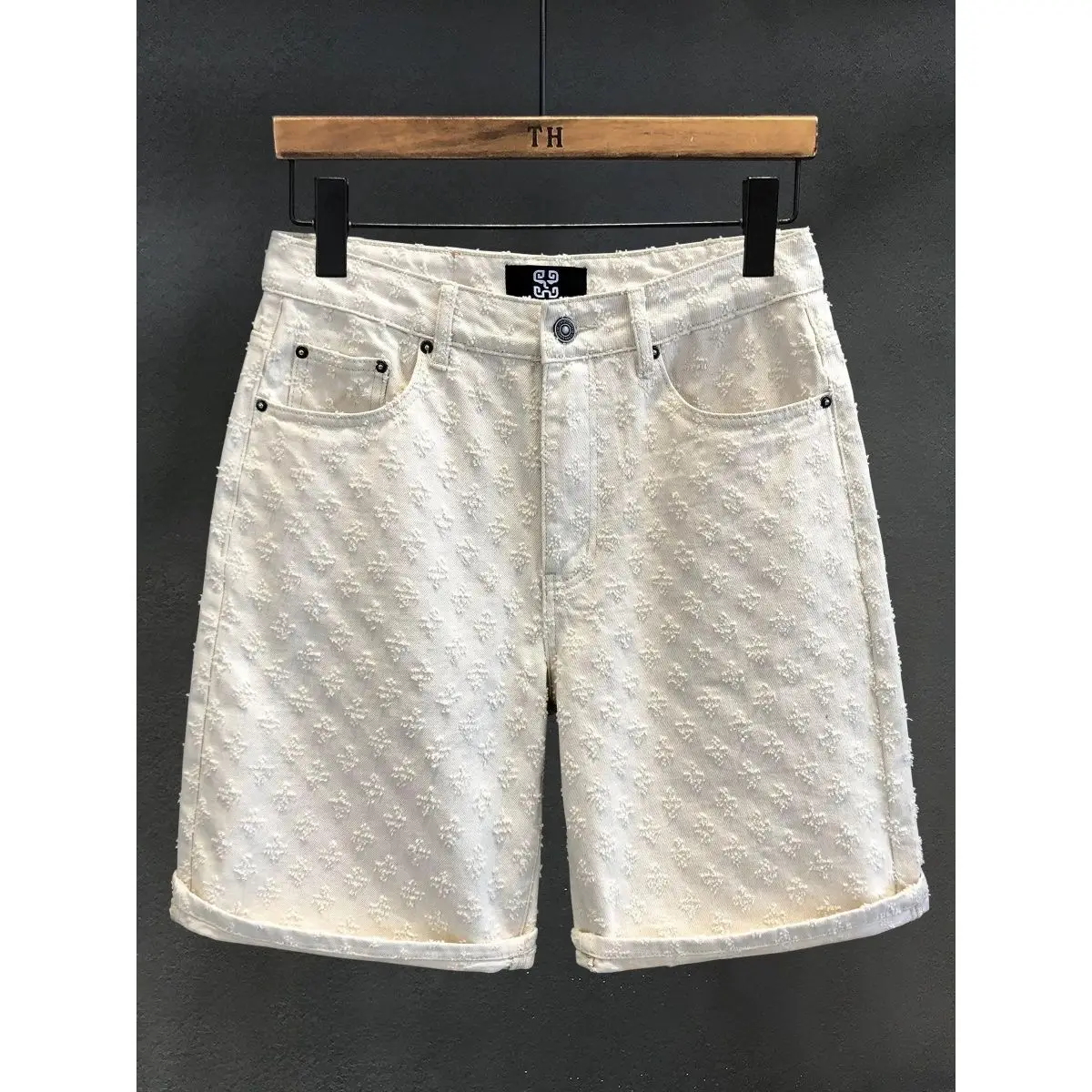 Custom American High Street Designer Washed Trendy Brand Denim Shorts Men's Five-point Pants Summer Loose White Luxury Pants