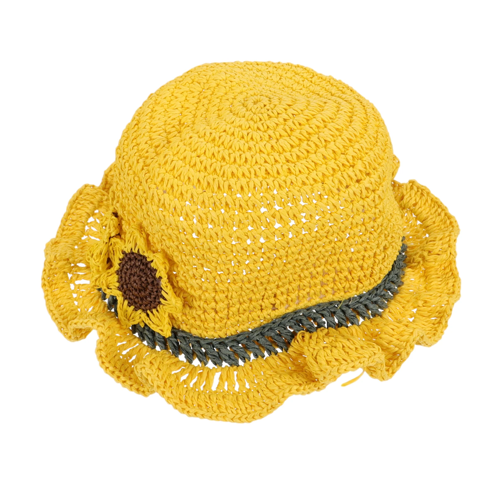 

1pc Kids Sunflower Straw Hat Summer Beach Bucket Cap for Toddler Girls Yellow UV Protection Kids Sun Hat Childrens Lightweight