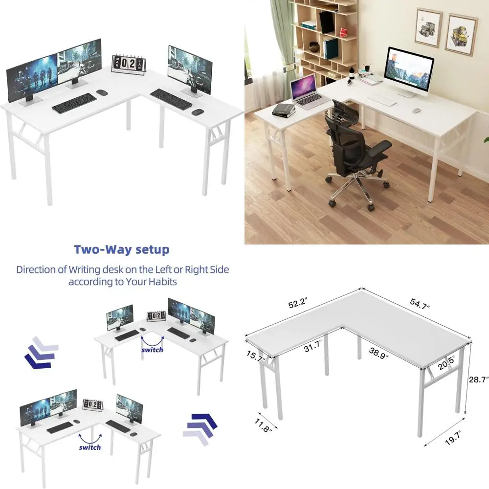 

White Foldable Corner L-Shaped Computer Desk for Home Office Workstation