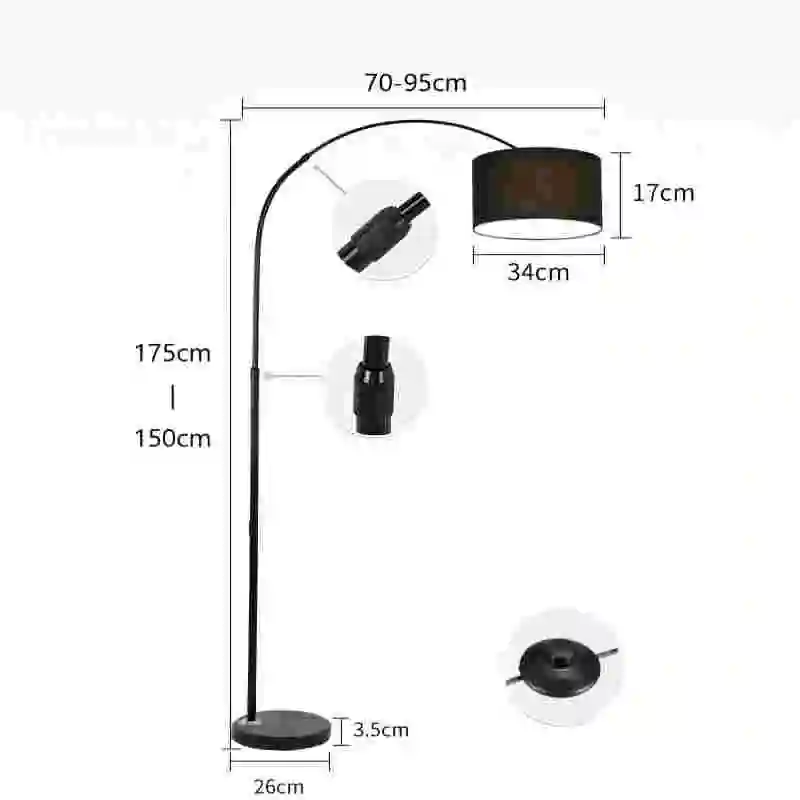 Arc Floor Lamp,Dimmable Black Standing Lamp,Adjustable Height Marble Base Standing Hanging Light Shade for Living Room (Black)