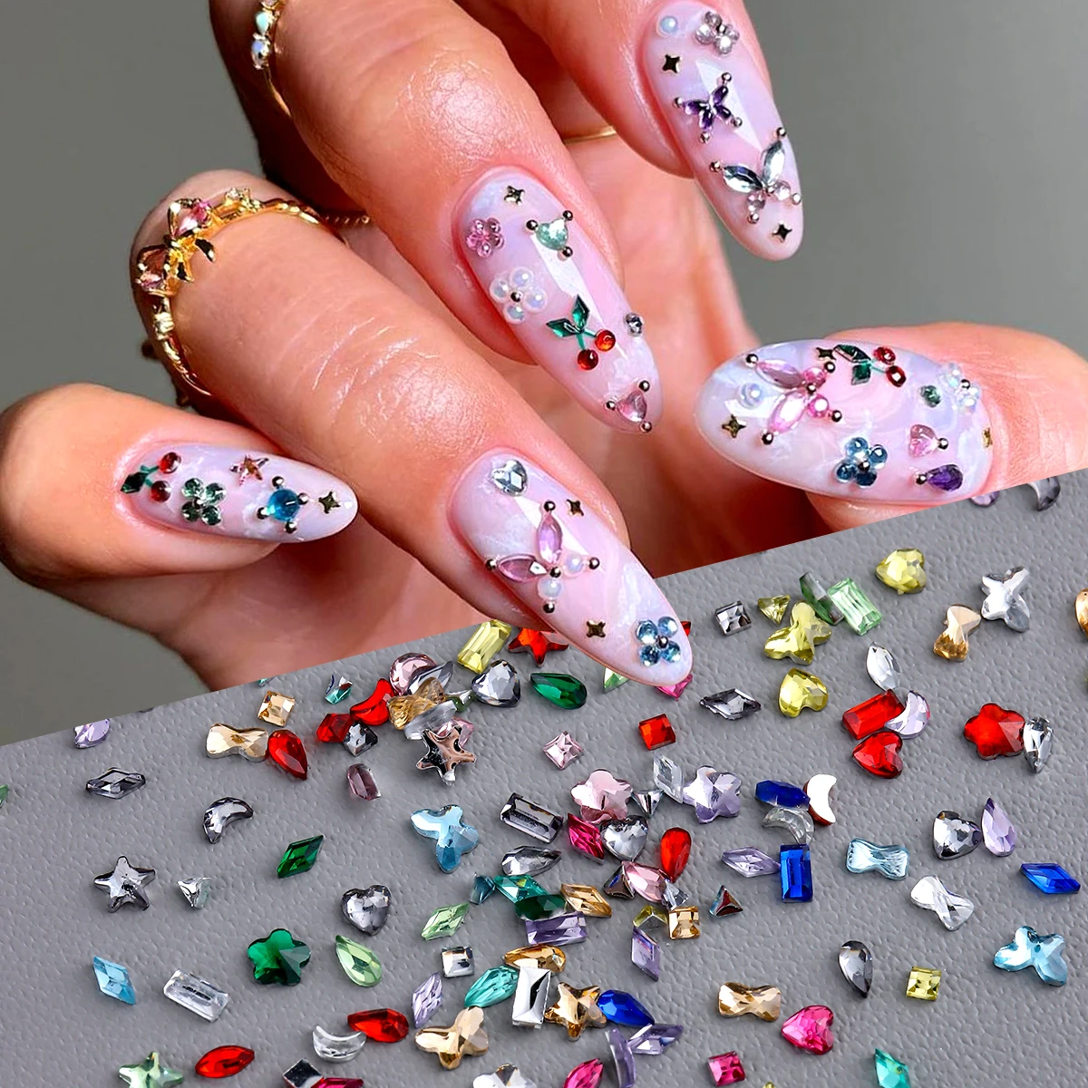 Mini-Nagelkunst-Strasssteine – gemischte Form aus Kunstharz mit flacher Rückseite, Stern, Herz, Tropfenform und glitzerndem Marquise-Schnitt für DIY-Luxus-Maniküre