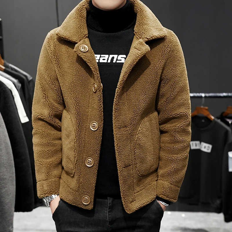 

High-quality men's cool winter thickened warm granular fleece jacket, slimming double-sided jacket top