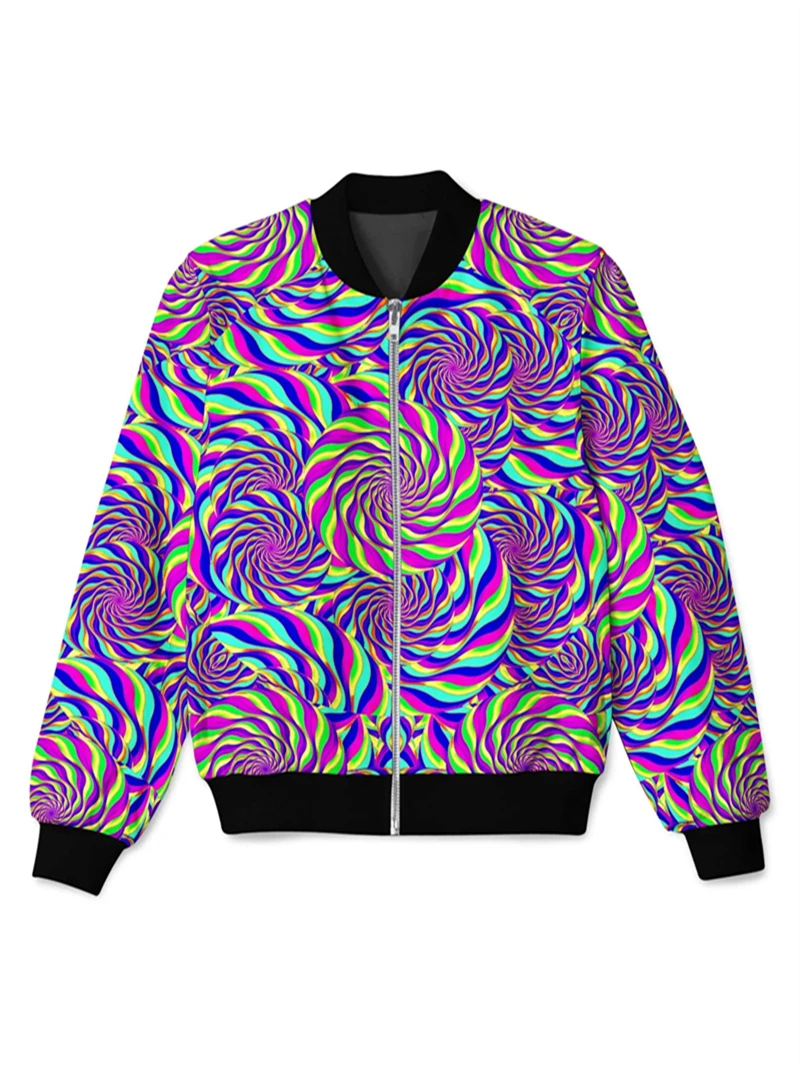 Autumn 3D Printed Jacket Colourful Texture Patterns Men Women Coat Fashion Street Hip Hop Casual Zipper Bomber Jacket Top New