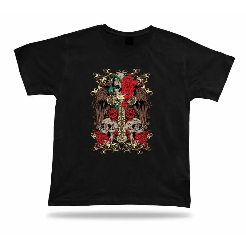 Camiseta, idea de regalo de cumpleaños, Peace Skull Cross Gothic Rose Emblam Horror