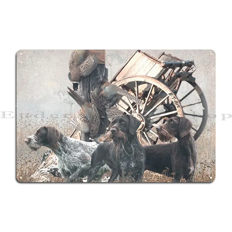 German Wirehaired Pointer Hunting Pheasant Metal Plaque Poster Painting Personalized Living Room Living Room Tin Sign Poster