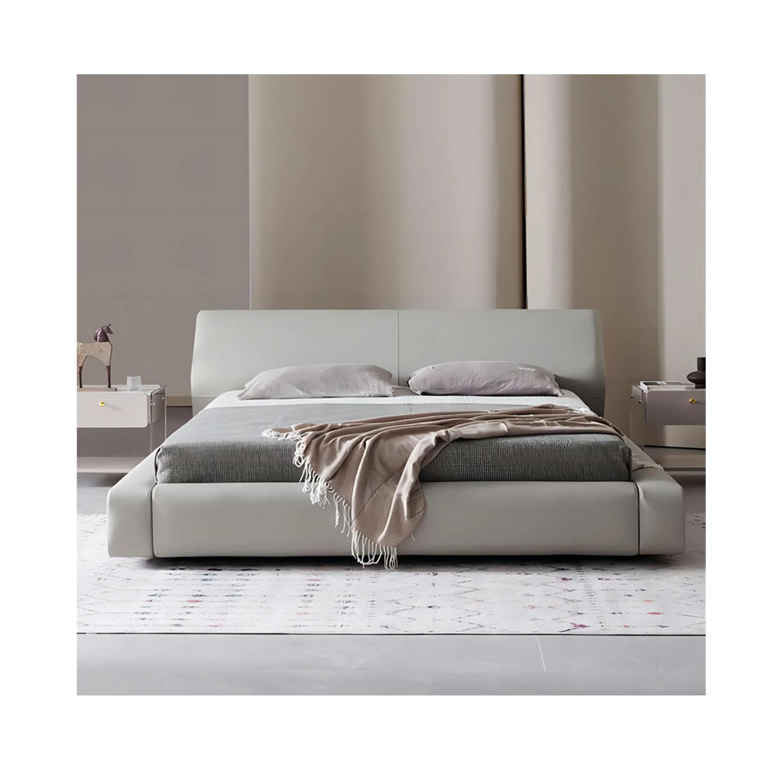 

-2024 Итальянская минималистичная легкая роскошная кровать 1,8 м Кожаная кровать для главной спальни Простой стиль Наборы для спальни King Size Мебель для спальни