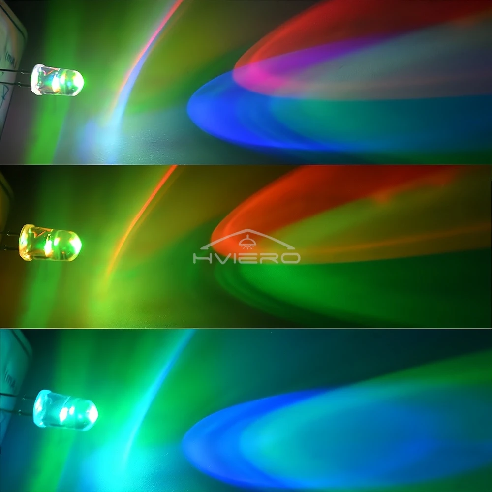 100 قطعة F5 5 مللي متر حبات ضوء مستديرة بطيئة RGB سريع فلاش ديود Led قوس قزح متعدد الألوان أحمر أخضر أزرق انبعاث المياه واضح مصباح