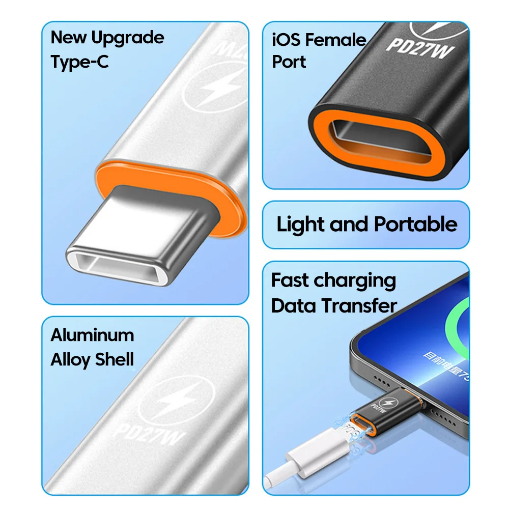 Olaf 27W USB C To Lightning Adapter Fast Charging Lightning Female to Type C Male Connector Converter For iPhone 15 16 Samsung