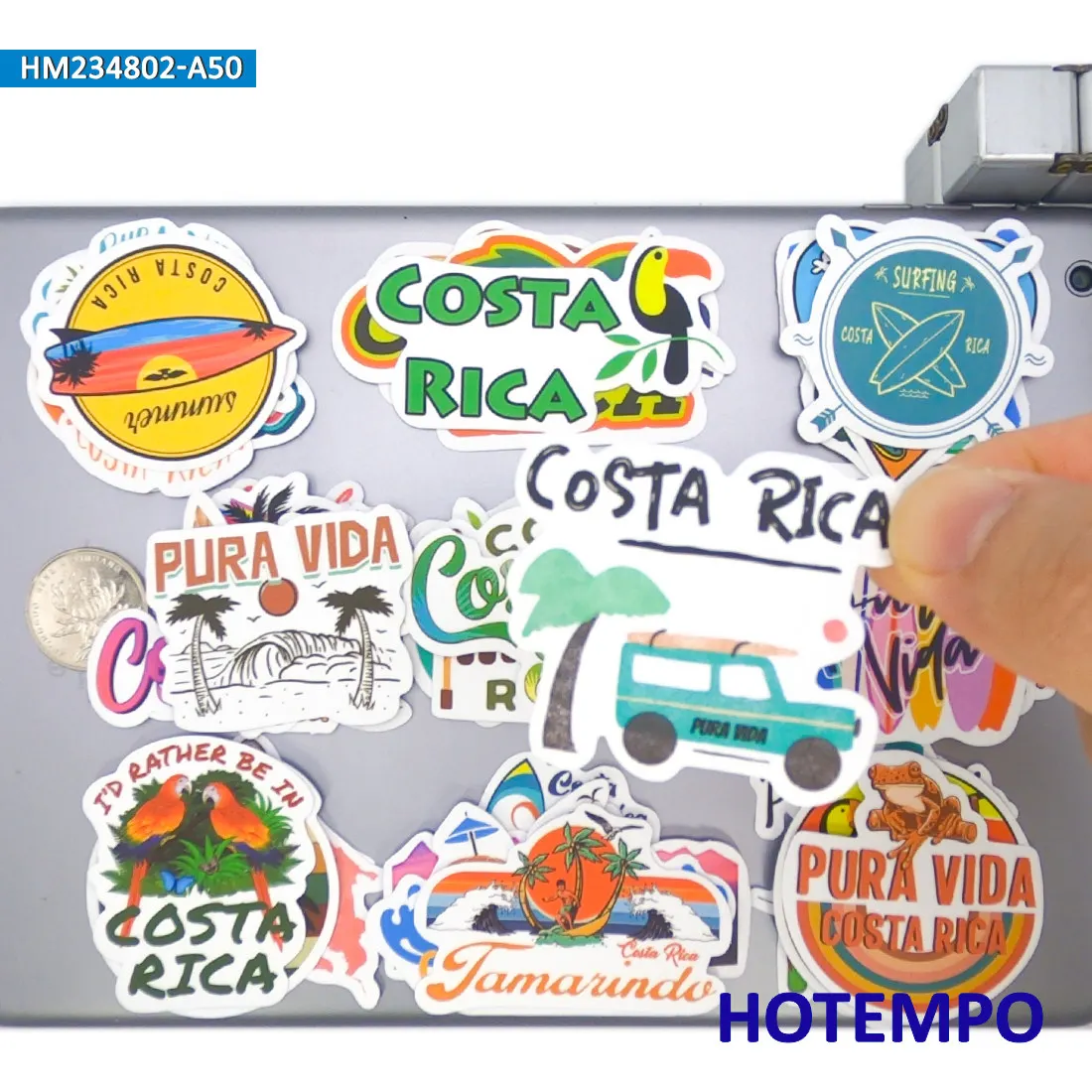 Travel Stickers, Costa Rica Style, Summer Beach Surfing, Retro Picture, for DIY Creative Decoration, Funny Sticker, 20/30/50PCS