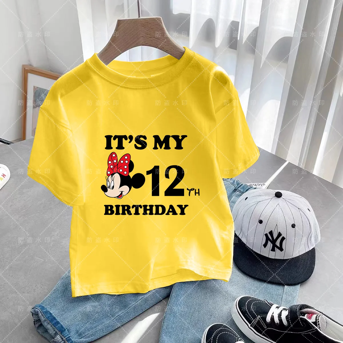 Kawaii Children's Clothing Summer Disney Mickey Mouse Birthday Number 3-12 T-shirts for Children Anime Disney Kawaii Anime Kids