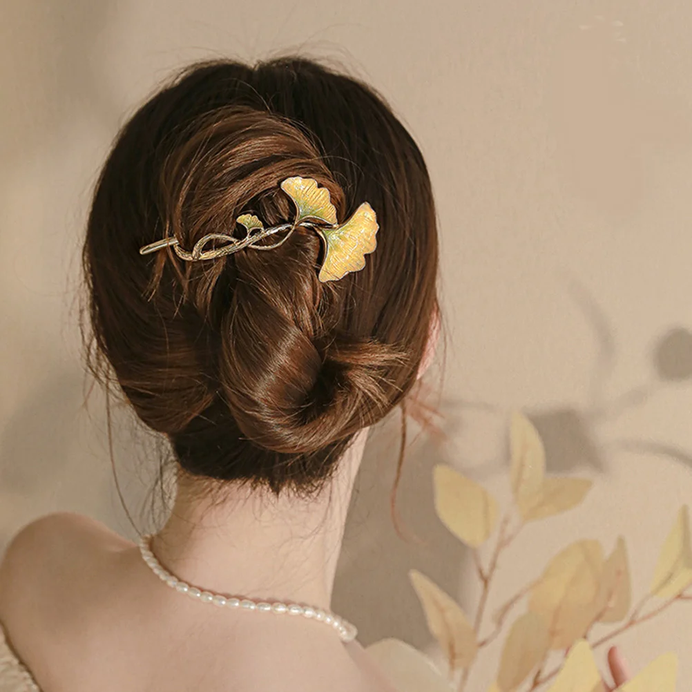 

2pcs Ginkgo Leaf Hair Clip Alloy Leaf Bun Holder Fall Hair Accessories For Women Wedding Office School Styling Tools Hairpin