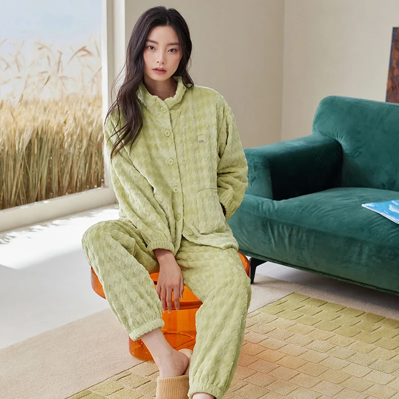 

Толстые бархатные пижамы из кораллового флиса, женские теплые фланелевые жаккардовые пижамы с длинными рукавами, осенне-зимний домашний костюм, пижамы Mujer 3XL