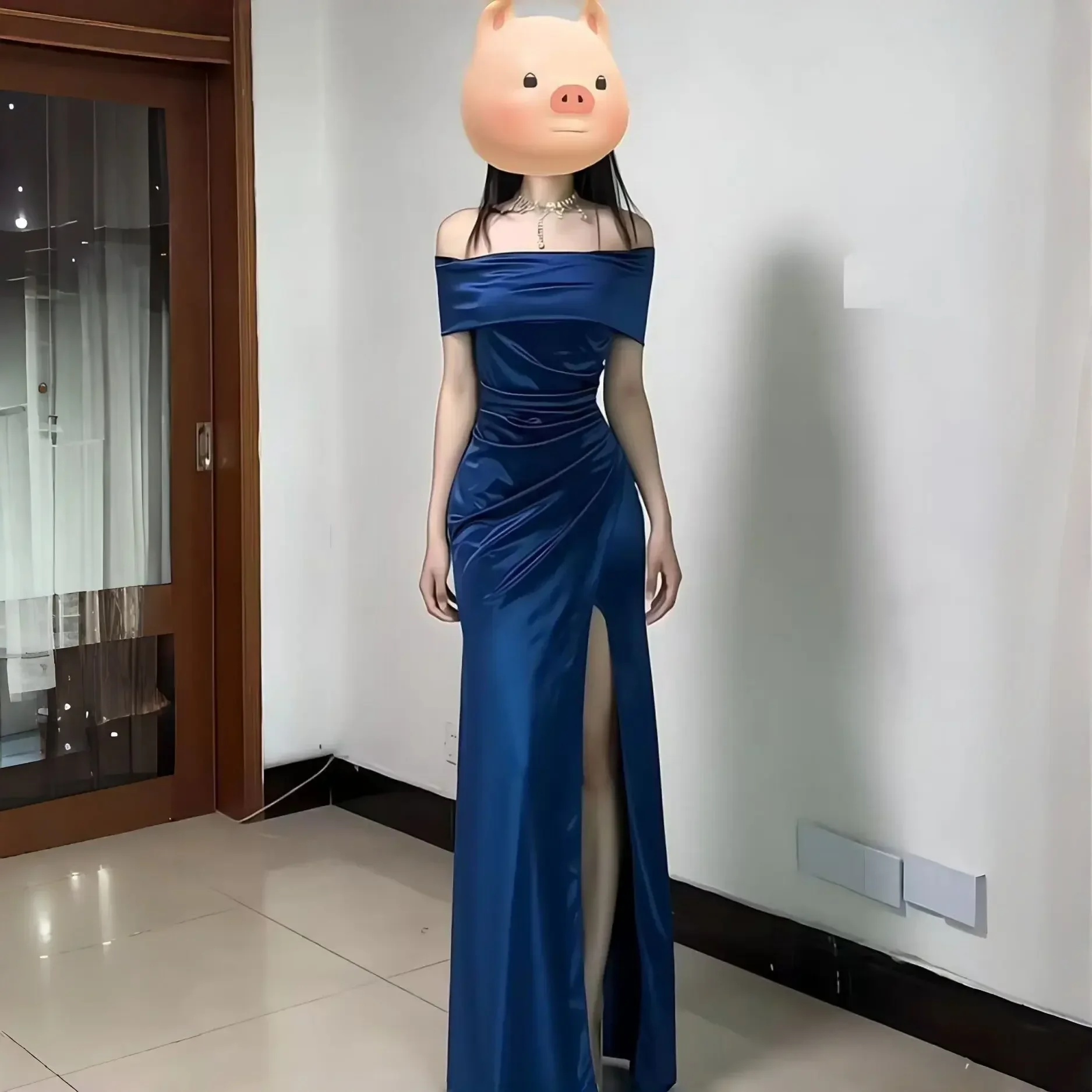 Elegant Off Shoulder Satin Formal Dress Ruched Bodycon High Split Long Evening Party Gown