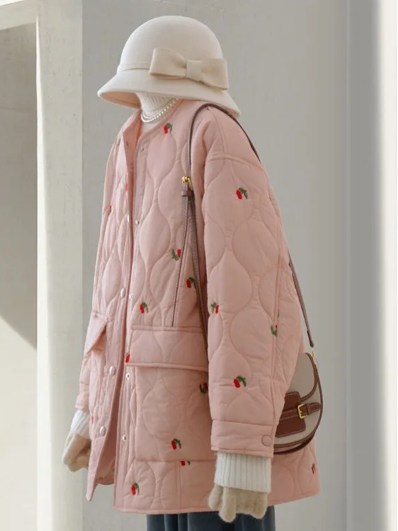 الكرز الوردي المطرزة القطن Jaet الكورية Sle سليم صالح الماس نمط شتاء جديد وصول المرأة Faion تخفيف Sle