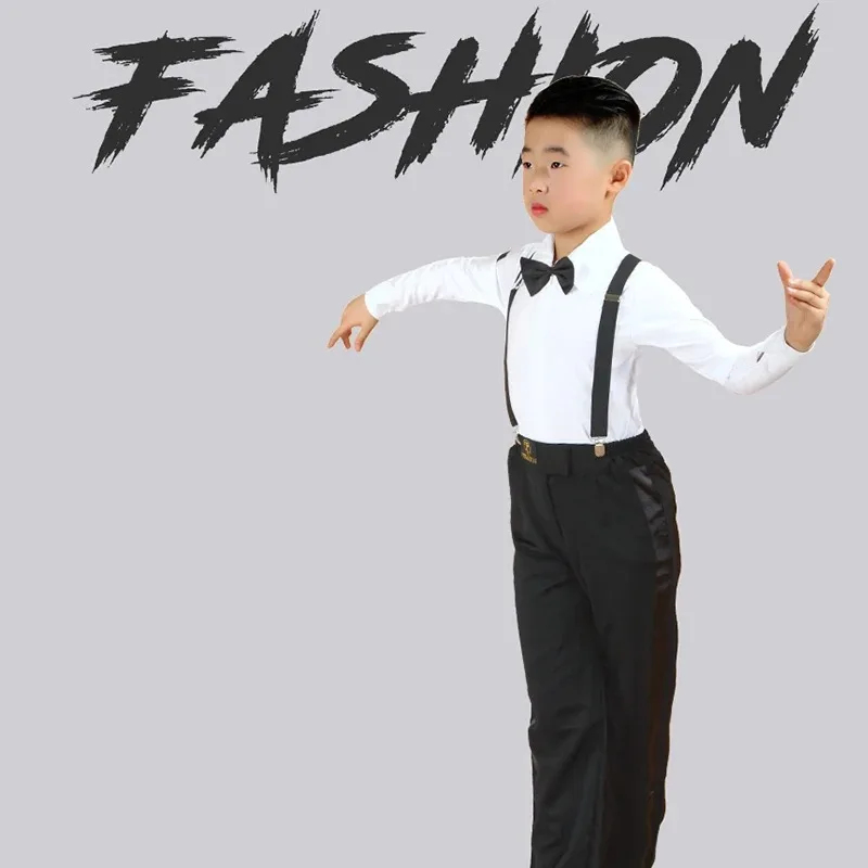 Boy Kids Adult Latin Costume Shirt Pants Tie White Boys Latin Dance Costumes 3 Pieces Suit Modern Ballroom Tango Rumba