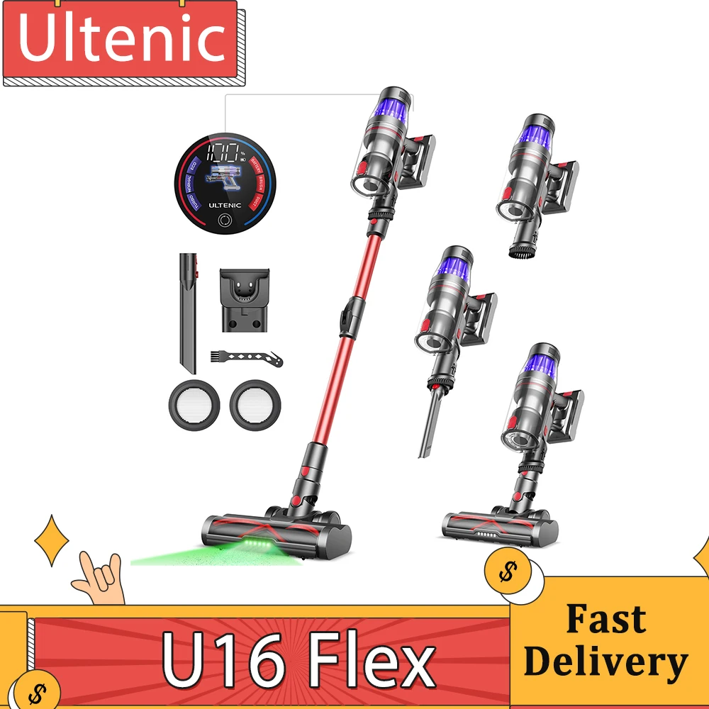 Ultenic U16 Flex Cordless Vacuum Cleaner, 45000Pa Suction, 60mins Runtime, GreenEye Technology, Folding Tube, Anti-Tangle Brush