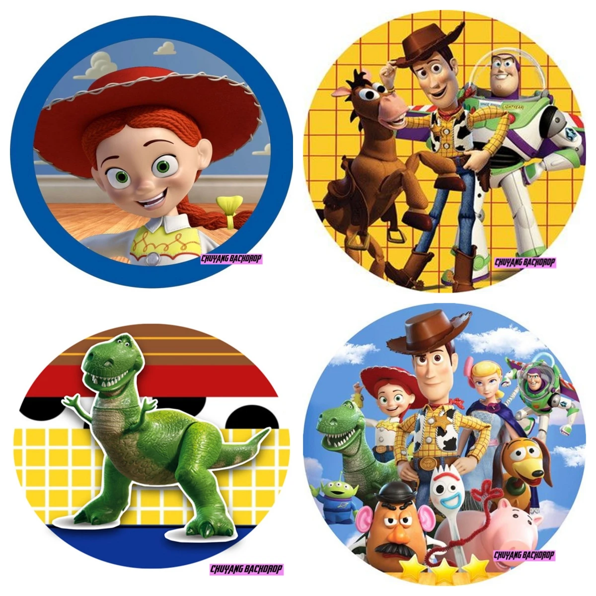 

Blue Sky Wall Disney Cartoon Toy Story Round Backdrop Cover Bo Peep Woody Jessie Boys Birthday Party Circle Background Covers