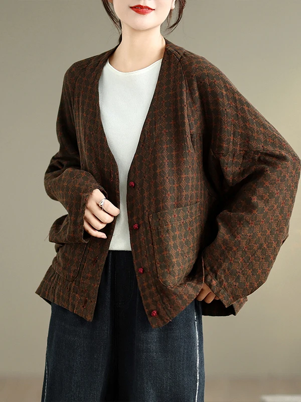 

V-Ne ort Jaet Women's Loose Fit Retro Versatile Large Size Chinese Sle Autumn Winter New Arrival Label Removed