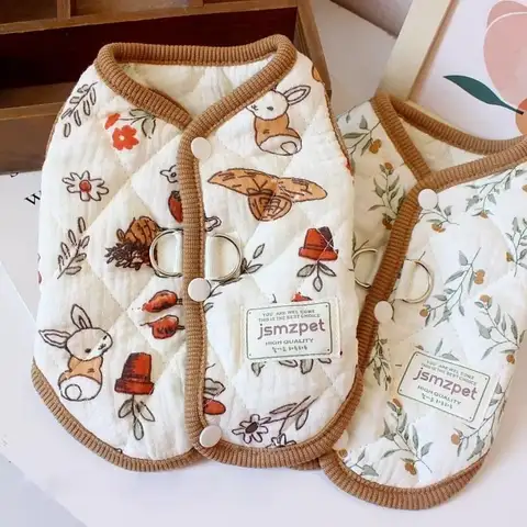 귀여운 토끼 프린트 애완견 옷 고양이 옷 두꺼운 테디 베어 코트 겨울 따뜻한 애완용품 강아지 옷 조끼