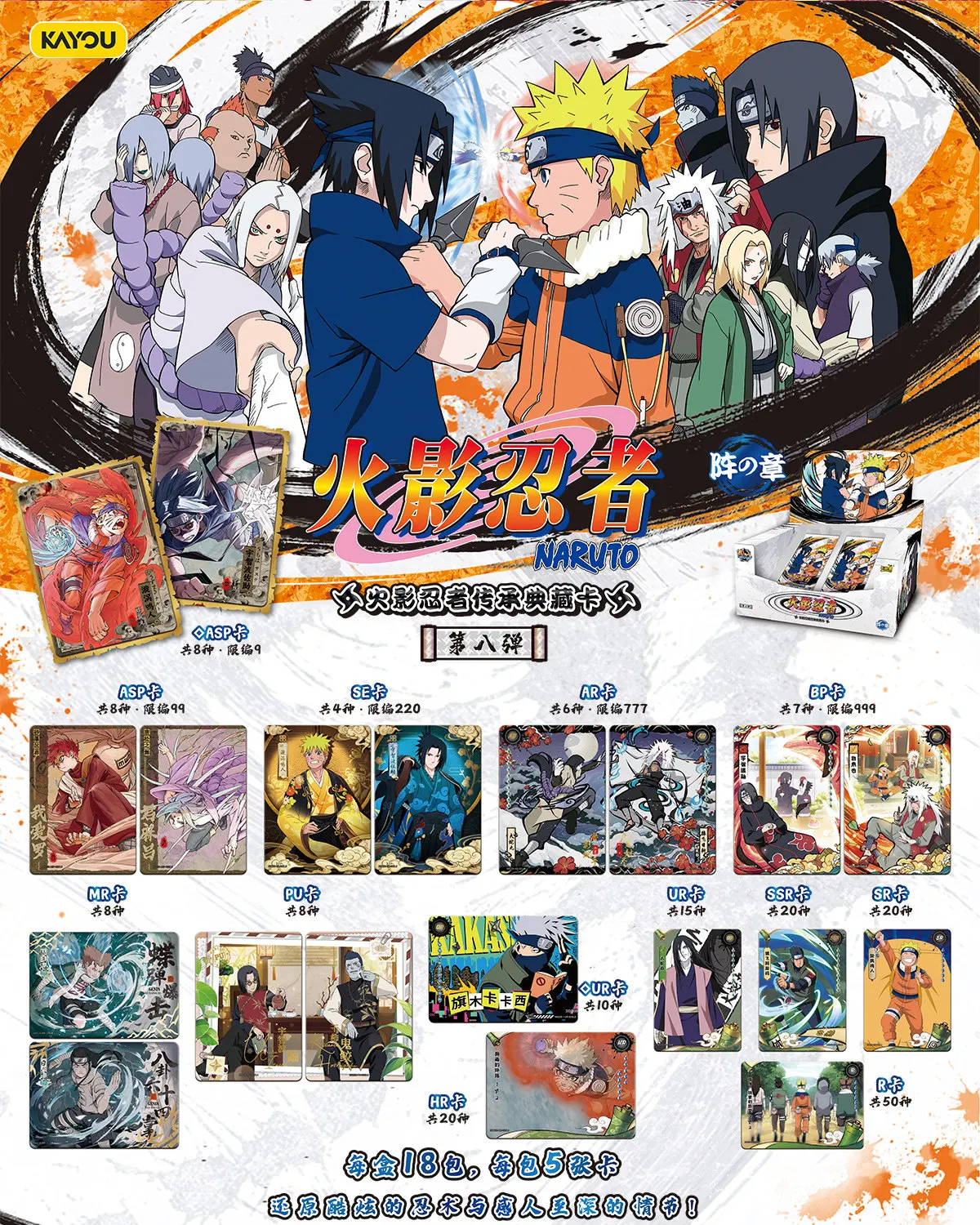 KAYOU Genuine Naruto Cards Array Chapter 7 & 8 Uzumaki Naruto Uchiha Sasuke Gaara Anime Collectible Trading Cards