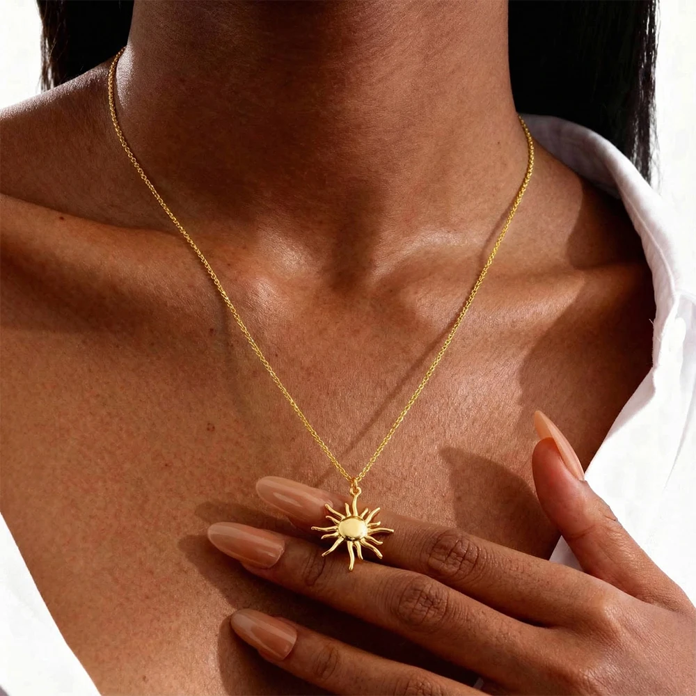 Monkton Dainty Gold Sun Pendant Necklace for Women Minimalist Sunshine Choker Delicate Everyday Jewelry Gift