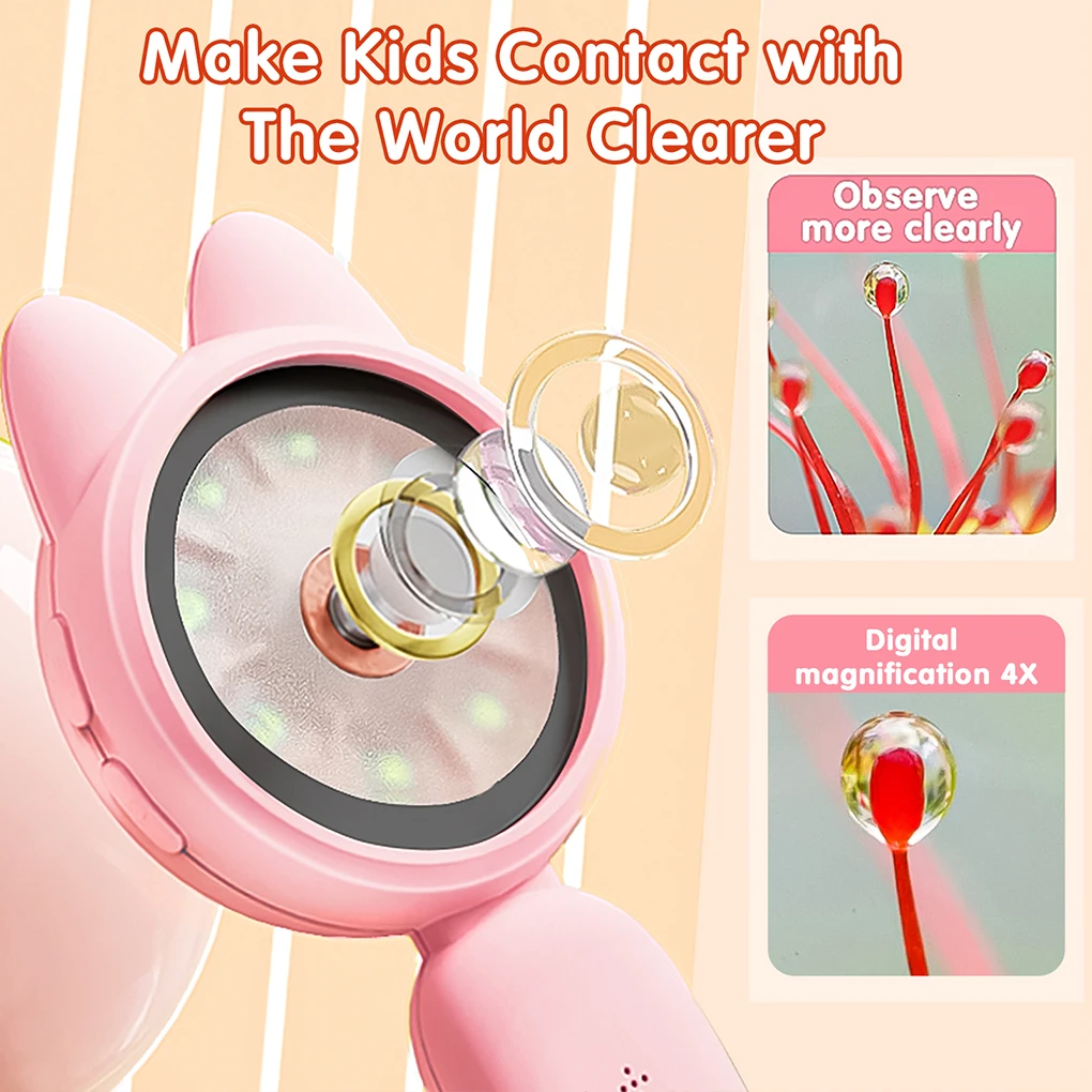 2 inch Mini Kids Optical Microscope Portable Electric Digital Magnifying glass With Anti Slip Handle Children Educational Toys