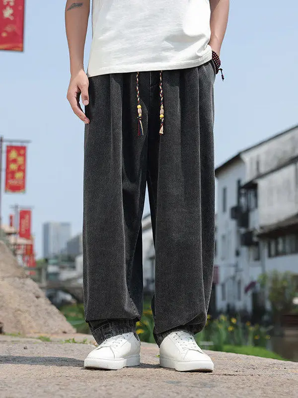 

Loose Casual Men's Jeans Elastic Waist Breathable Summer New Sle Wide Leg Pants Long Trousers Comfortable Loose Fit Jeans